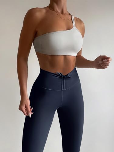 REORIA Leggings femininas de treino de 63 cm - cintura alta 7/8 ajustável com cordão elástico para i