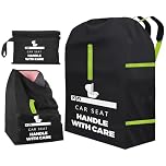 Car Seat Travel Bag for Airplane, Portable CarSeat Cover with Shoulder Strap, Premium Gate Check Bags Fits All Baby Infant Carriers & Booster & Convertible, Baby Air Travel Essentials (Black--A)