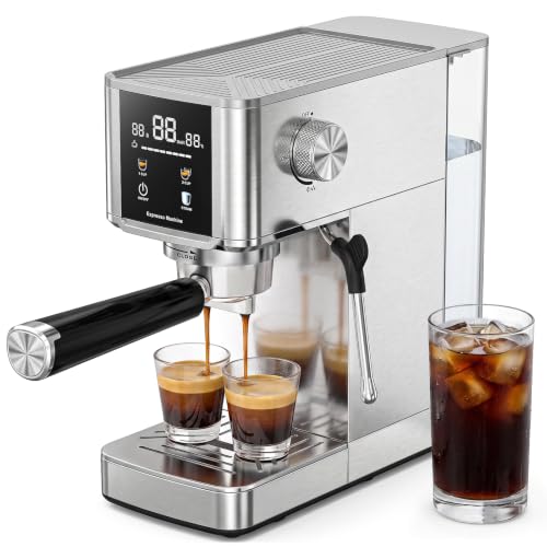 Kismile 20 Bar Espresso Machine with Milk Frother, Compact Cappuccino & Latte Coffee Maker for Home Office, 1350W Fast Heating Espresso Maker with Pre-Infusion, 1.2L Tank, LED Display