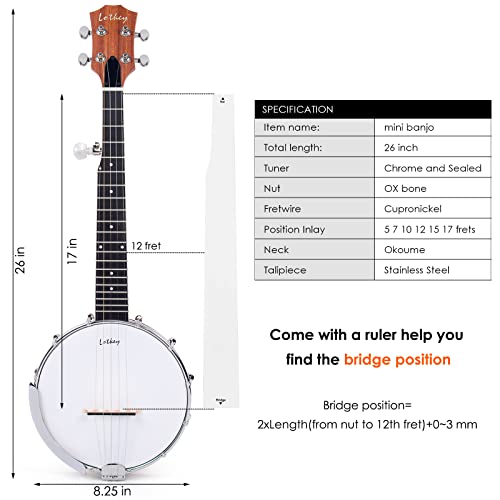 Banjo 5-String 26 Inch Tenor Banjo, Lotkey Mini Closed Sapele Back Banjo For Professional Beginners With Extra Strings Strap Pick-Up Picks Tuner Bag #TOP4
