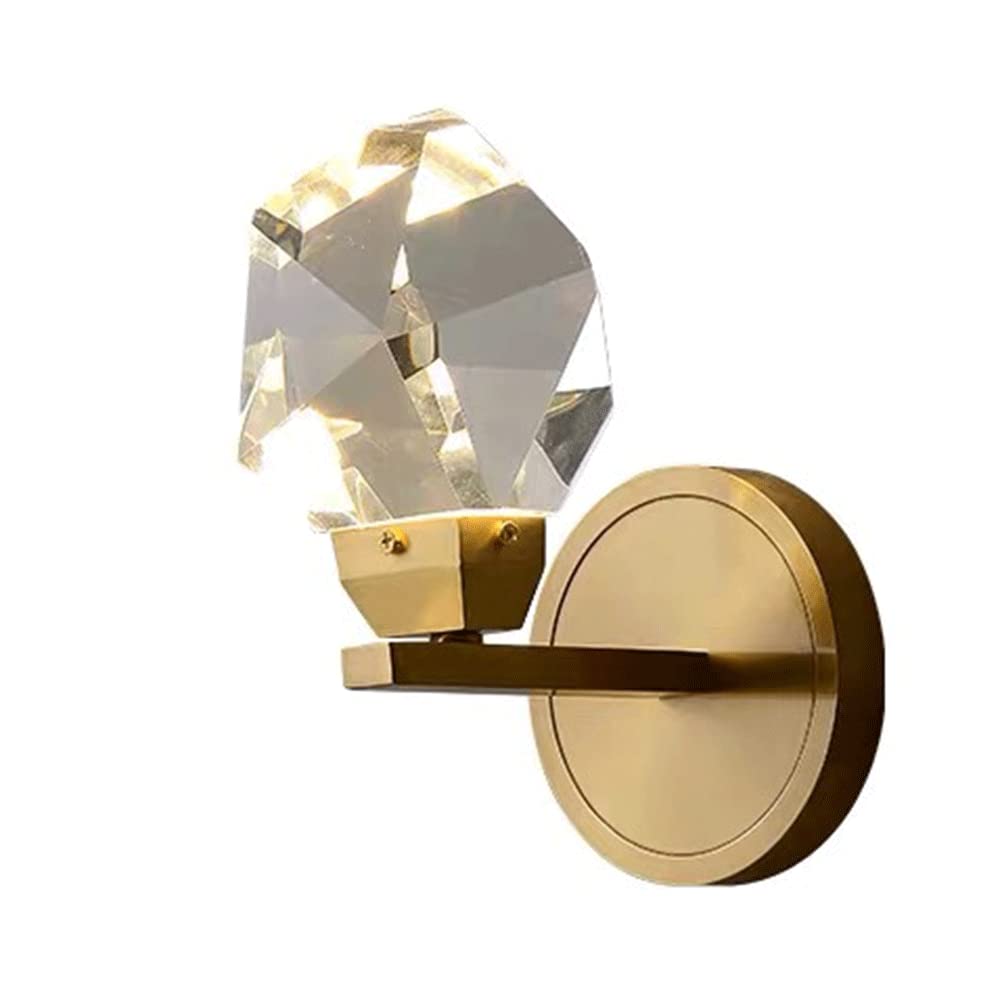 OLSKFUH Single Head Crystal Headboard Lights, Bedroom Brass Wall Light With G9 Socket, Modern Corridor Decorative Lighting Wall Sconce, Simple Indoor Copper Wall Lamp Fixtures, L,