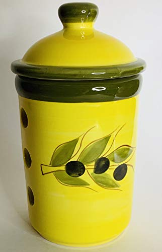 BonCera, Hand-Made Ceramic Garlic Jar. Olive Design GK-014