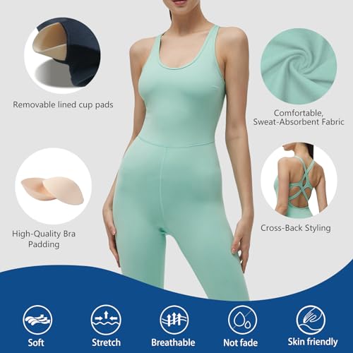 Image of LOVESOFT Workout Jumpsuits for Women Sleevesless Bodycon Backless Unitard