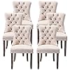 Kiztir velvet dining chairs set of 6 upholstered dining room chairs with ring pull trim and button back luxury tufted dining chairs for living room bedroom kitchen beige  urban country home decor