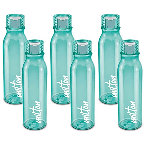 MILTON Name Tag Pet Water Bottle, Set of 6, 1 Litre Each, Green, Reusable Plastic Fridge Bottle, BPA Free and Leak Proof Bottles for Travel, Work