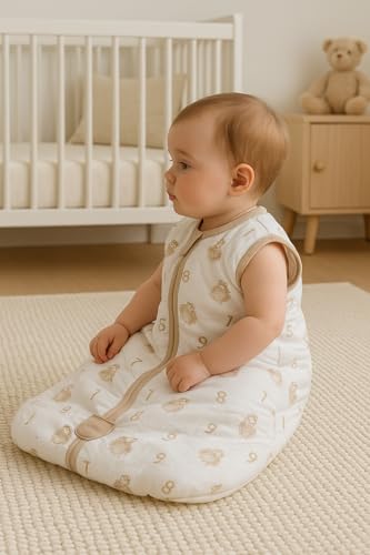 Image of TuddyBuddy Baby Cotton Wearable Quilted Sleeping Bag Blanket 1.5 Tog with 1 Way Zipper Closure | Ideal for Babies & Kids Hypoallergenic Fabrics | (Beige Sheep, 18-24 Months)