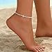 Nawflue Ankle Bracelets for Women White Gold Dainty Waterproof Cross Anklets Pearl Beaded Link Chain Anklet for Women Non Tarnish Summer Beach Foot Jewelry
