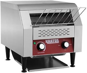 Commercial Conveyor Toaster, Stainless Steel Countertop Toaster, Toasts 300 Slices of Bread per Hour, 10.5" Wide Conveyor Toasts 2 Slices of Bread At Once, 120V, 1750W