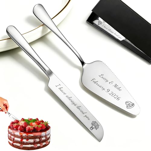 WFE Personalised Wedding Cake Knife and Server Set Custom Engraved Cake Cutter for Weddings Anniversaries & Birthdays Premium Stainless Steel Set Ideal Gift for Couples