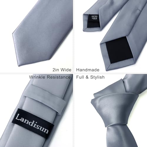 Image of Landisun Black Tie Men Women Solid Skinny Ties Slim Ties Satin Tie