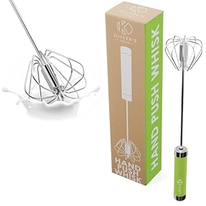 Oliver’s Kitchen ® Hand Whisk – for Effortless Blending, Whisking, Whipping, Frothing, Beating, Stirring of Eggs, Butter, Coffee, Cocktails and More! No Batteries – Save Space – Easy to Clean