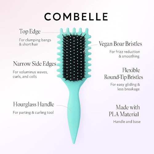 Image of Combelle 5-in-1 Curl Hair Brush | Vegan Boar Bristles | Bio-Based PLA Handle | Detangling, Defining & Frizz Control for Curly & Wavy Hair | For Men & Women - Mint (Pack of 4)