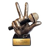 eberin – Mikrofon Voice Sing Pokal 12,5 cm aus Resin – Trophäe mit Hand & Mikro auf Sockel – musikalischer Award für Karaoke Chor & Talentshows – mit Gravurschild personalisiert