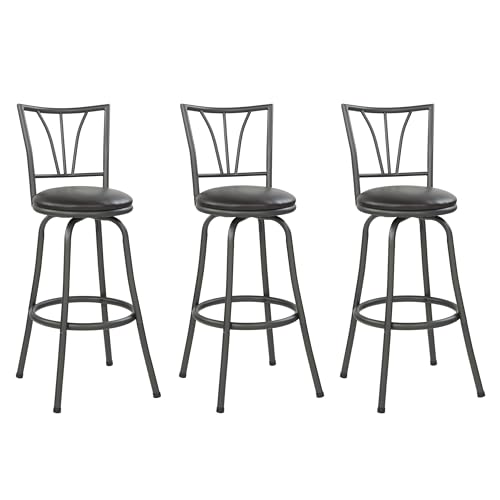 Azalea Park Set of 3 Indoor Adjustable Indoor Adjustable 24 or 29 Seating, Foam-Padded Comfort, Durable Metal 360° Swivel Barstool (Black) Ideal for Dining