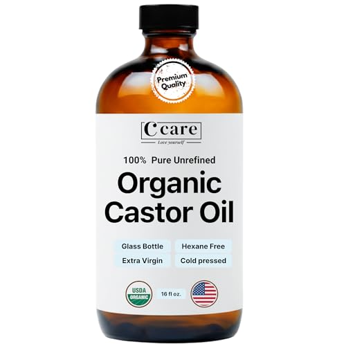 Castor Oil 100% Pure Organic Cold Pressed Unrefined Glass Bottle | USDA Certified Organic | Hexane Free Extra Virgin | for Hair Growth Eyebrows Eyelashes Skin and Castor Oil Pack Wrap | 16oz