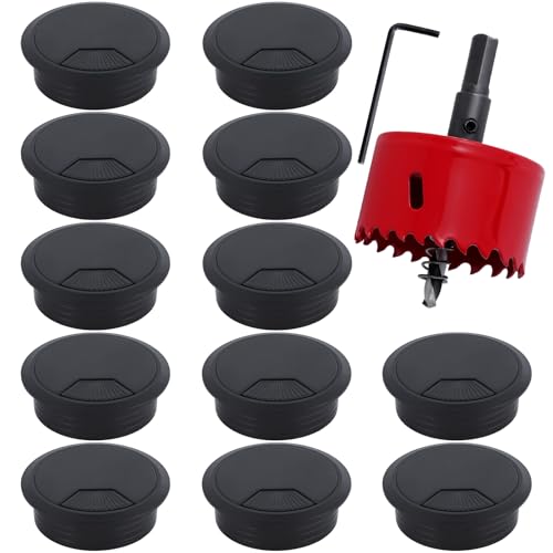 12 pasacables de Escritorio de 60 mm, pasacables para Ordenador con Sierra de Campana, Cubierta de Cable para Cable Redondo, Organizador de Cables para el hogar y la Oficina