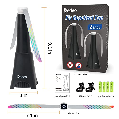Redeo Fly Repellent Fan For Tables Outdoor Indoor Food Fan To Keep Flies Away Bug Repellent/Deterrent Fan Deter Flies/Wasps/Bees/Other Moscas/Bugs Away Rechargeble -2 Pack With Batteries #TOP7