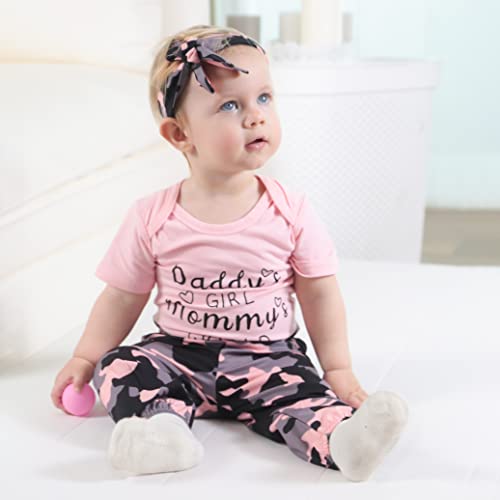 Renotemy Infant Girl Clothes Summer Baby Girl Outfits Newborn Outfits Romper Pants Sets Baby Girl Clothes 0-3 Months Pink Camo #TOP1