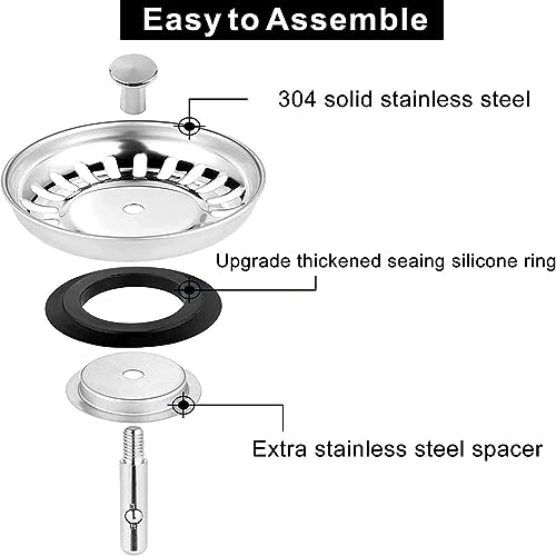 2 Pack Kitchen Sink Plug Strainer, Stainless Steel Sink Plug Replacement Replacement for Food/Hair Catcher,UK Sinks Hole Diameter 80mm