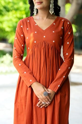 Image of Women's Dhanna Fashion Long Cut Salwar Suit with White Polka Dots,Full Sleeves, V-Neck,, Rayon