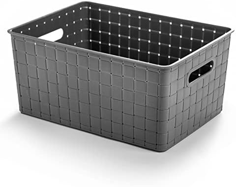 BINO | Plastic Basket, Large - Grey | THE STABLE COLLECTION | Multi-Use Storage Basket | Rectangular Cabinet Organizer | Baskets for Organizing with Handles | Home and Office Organization and Storage
