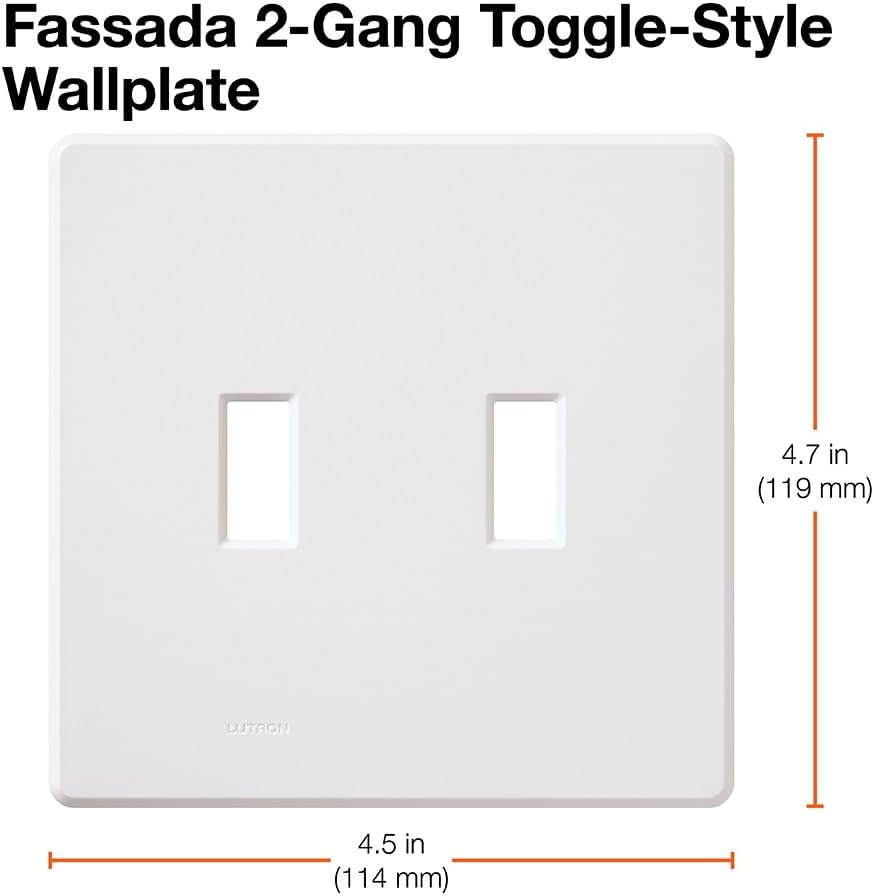 Lutron Fassada 2 Gang Wallplate for Toggle-Style Dimmers and Switches, FG-2-WH, White (1-Pack)
