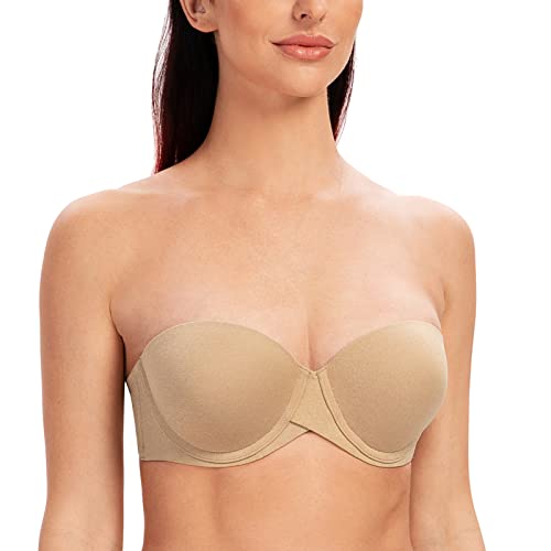 Image of MELENECA Women's Push Up Strapless Bra Padded Underwire Stay Put Lift | Non-slip silicone grip, seamless shaping, lift support and comfortable wear for weddings, dresses and daily outfits