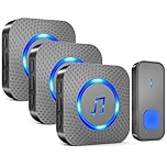 SURFOU Wireless Doorbell, 1,300 ft Long Range Cordless Battery Operated, Wall Plug in Electric Door Chime Kit with 55 Melodies 5 Volume to Choose, LED Door Entry Bell (3 Receiver + 1 Transmitter)