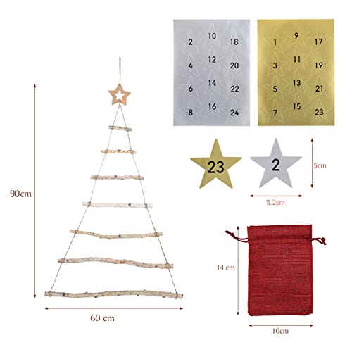 Calendario dell'Avvento Fai Da Te GWHOLE: Scala in Legno a Forma di Albero di Natale da Appendere, Decorazione Natalizia Personalizzabile con 24 Spazi per Sorprese - immagine 4