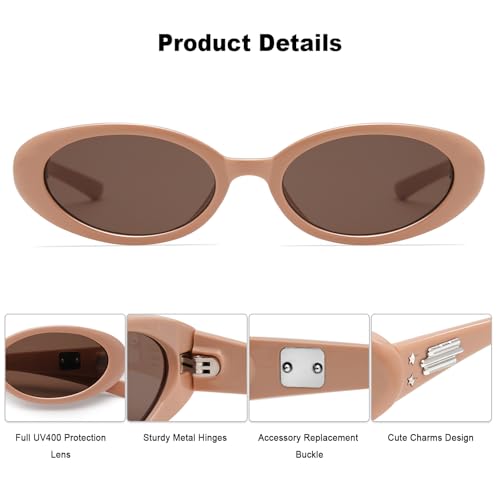 Retro Oval Sunglasses for Women Men Trendy Small 90s Style with Replaceable Charms2