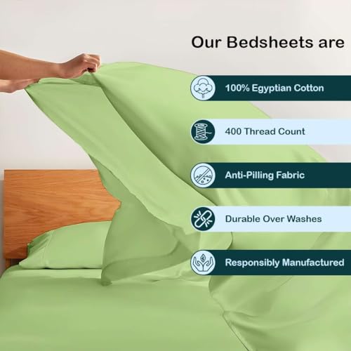 Image of 3 Pcs Cotton Bedsheet 400 TC, Lightweight Super Soft, WrinkleFree Luxury 3 Pcs Cotton Bedsheet 400 TC with 2 Pillow Covers, Sage Single - 60x90