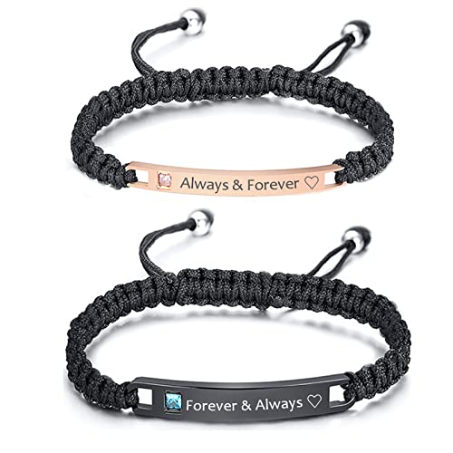 Jubope Couples Bracelets Matching Bracelets For Couples Handmade Braided Rope Couple Bracelet Valentines Day Christmas Couple Gift For Him Her(B-Forever & Always) #TOP11