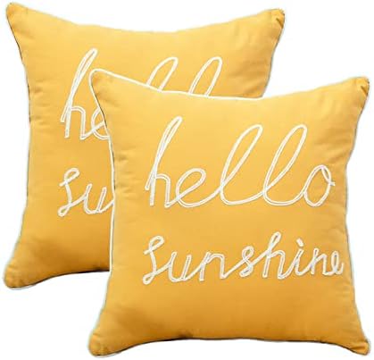 YIcabinet Set of 2 Soft Soild Decorative Square Throw Pillow Covers Outdoor Patio Pillow Yellow Hello Sunshine Pillow for Sofa Bedroom Car 18x18 Inch