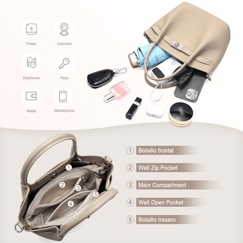 Bolso tipo bucket de cuero genuino para mujer miniatura 4