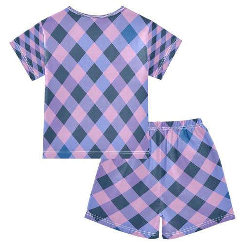 senya Short Sleeve Pajamas Sets Summer Cotton Sleepwear Purple and Blue Checkered2