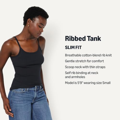 Amazon Essentials Women's Slim-Fit Ribbed Tank Top, Black, Small - image 3