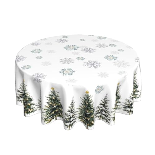 Xumuyin Winter Holiday Round Tablecloth, White with Christmas Tree Pattern,