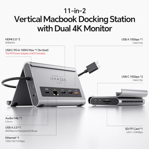 Image of USB C Docking Station Dual for MacBook Pro /Air M3 /M4, PULWTOP MacBook Pro Dock Laptop Docking Station with 2 HDMI,