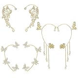 NEWITIN 3 Pairs Rhinestone Butterfly Ear Cuff for Women Gold Butterfly Ear Clip Cartilage Ear Cuff Earring Non-piercing Adjustable Earrings Wrap Around Earrings for Women