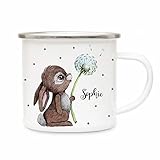 ilka parey wandtattoo welt Emaillebecher Becher Tasse Camping Hase Häschen mit Pusteblume & Wunschname Name Kaffeetasse Geschenk eb366