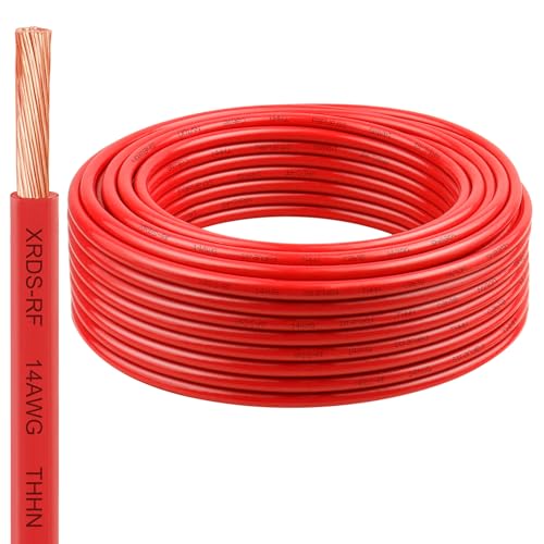Image of XRDS -RF 14 Gauge THHN Wire, 50FT Red Stranded Copper Electrical Wire, 600V, Heat & Oil Resistant, Nylon Sheath Building Wire for Indoor /Outdoor Use