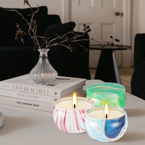Image of 16-Pack Scented Candles Gift Set for Women - Marble Pattern Aromatherapy Candle with Lids, Natural Soy Wax Travel Tins, Stress Relief Home Scents & Birthday Gifts