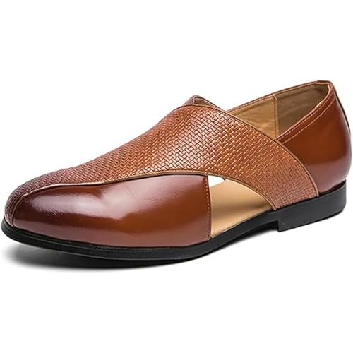 Men's Summer Business Loafers Fashion Slip-On Flat Sole Breathable Comfortable Formal Leather Shoes