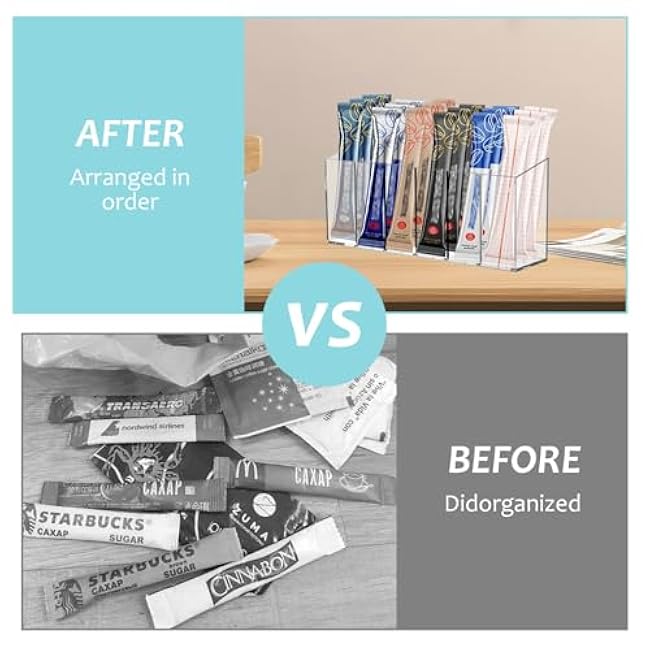 Qivine Drink Packet Organizer, Clear Water Drink Packet Holder, Acrylic Packet Organizer Pantry with 6 Compartments Removable Dividers for Table Refrigerator Cabinets Pantry (single)