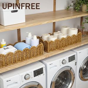 Image of Toilet Paper Storage Organizer Basket, Scalloped Decorative Baskets for Over Toilet Shelves,Water Resistant & Easy Clean Handmade for Tank Top & Counter
