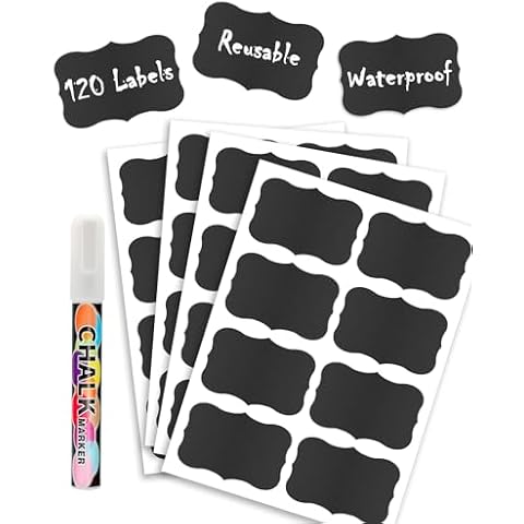 120Pcs Chalkboard Labels for Jars, Removable Chalkboard Stickers Chalk Labels for Containers, Pantry Labels for Storage Bins, Labels for Organizing, Glass Bottles, Food Labels with 1 Chalk Marker Pen Cover