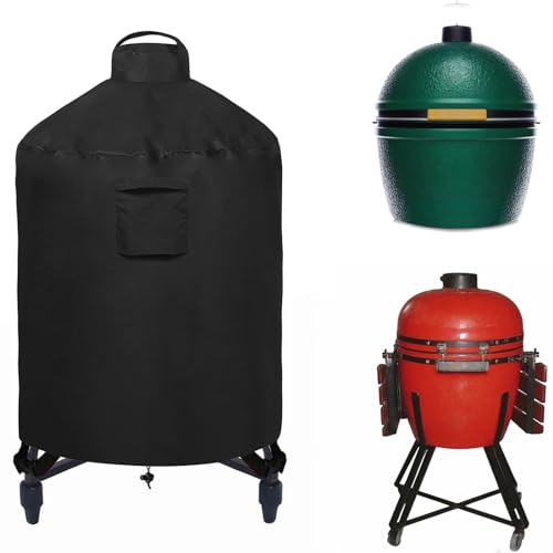 WOMACO Cover for Large Big Green Egg Waterproof Ceramic Grill Cover Heavy Duty Outdoor Small Medium XL Smoker Green Egg Ventilated Protective Covers (Large Black)