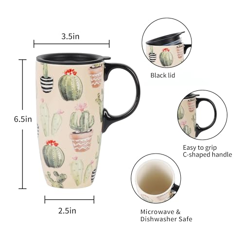 Topadorn Ceramic Mugs Porcelain Latte Tea Cup Coffee Mug with Lid and Handle Coffee Cup, Microwave & Dishwasher Safe, 17oz Unique Coffee Mug for Latte & Hot Chocolate, Cactus by Topadorn - Image 7