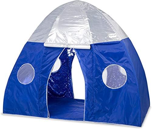 HearthSong Galactic Space Bed Tent Playhouse - Electric Interior Starburst Led Light with Ul Connection – 2 Doors & 4 Windows - Fits Twin Size Mattress, 3.25' x 6' x 5' H, Blue & Silver