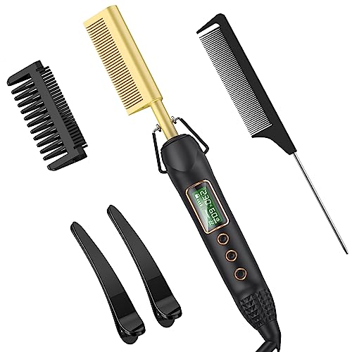 Peigne Chauffant,Peigne Cheveux - Peigne Lissant 3 en 1 Fer à Lisseur Peigne Afro Peigne Lisseur,16 Réglages de Température,Lisseur à Peigne Chaud de Portable de Voyage,Adapté aux Cheveux et Perruques
